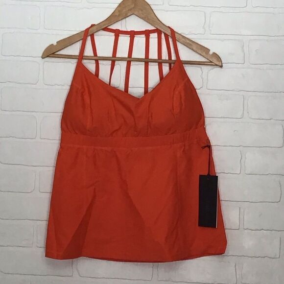 NWT Orange Strappy Open-Back Tank Top with Shelf Bra Women’s Gym S/M/L féminine - Picture 4 of 13